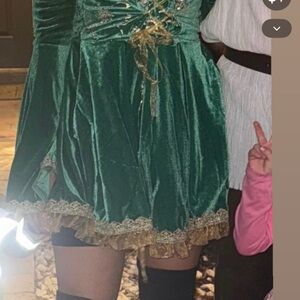 Velvet Green Corset Dress with Gold Trim